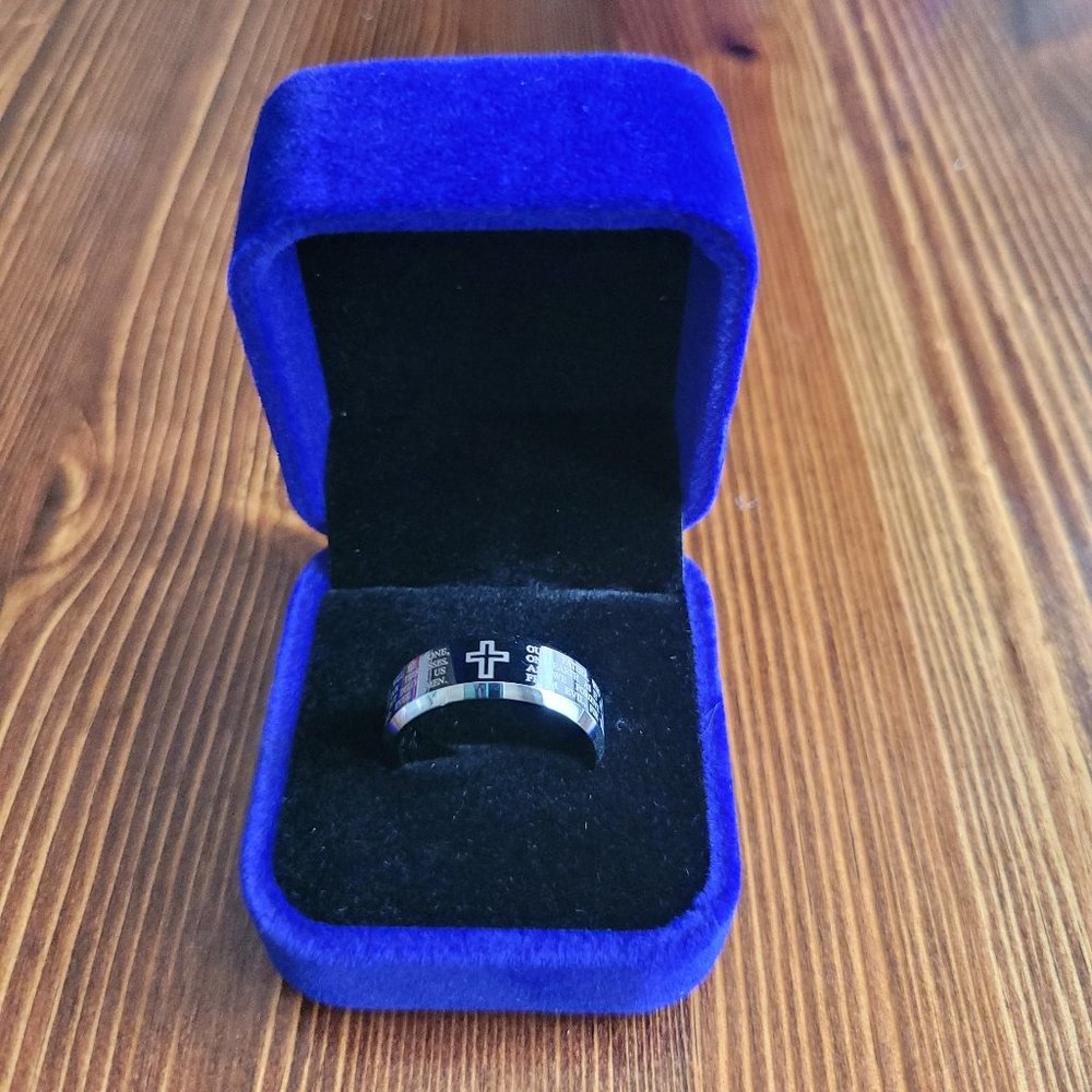 Mens Black Christian Tungsten Ring Size 8